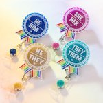 Personalized Retractable Pronoun Badge Reel Swivel Clip LGBTQ and Pride Rainbow