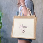 Personalisierte Spiegel Name Liebe Herz Jute Tasche Tote Bag wiederverwendbare Strand Reisen Zubehör Brautparty Muttertag Geschenk für sie