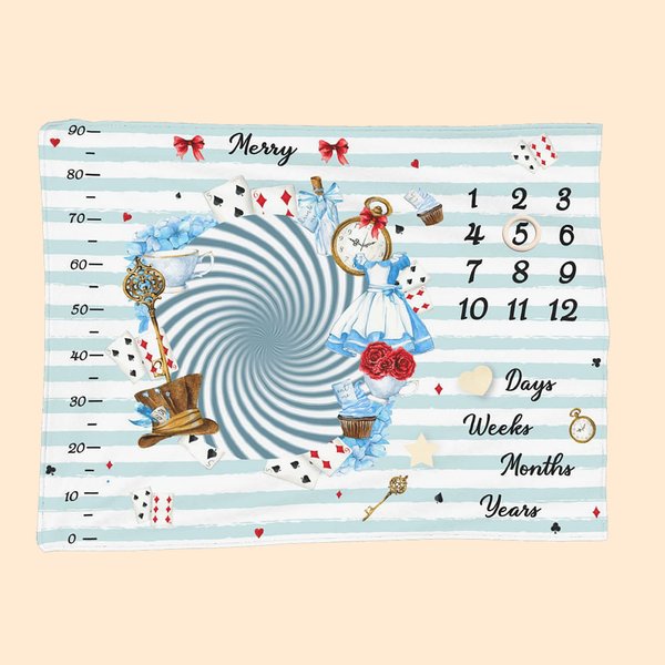 Personalisierte Alice Themed Baby Geburt Meilenstein Decke für Baby-Geschenk