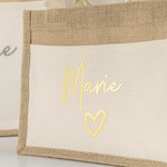 Personalisierte Spiegel Name Liebe Herz Jute Tasche Tote Bag wiederverwendbare Strand Reisen Zubehör Brautparty Muttertag Geschenk für sie