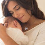 Personalized Baby Bear Birthstone Necklace with Message Card Push Present Gift for New Mom