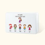 Personalisierte Keksdose aus Metall mit Namen und Cartoon-Bildern