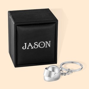 Personalised Monogram Motorbike Helmet Keychain with Box and Double-sided Engraved Name Birthday Father's Day Valentine's Day Gift for Men