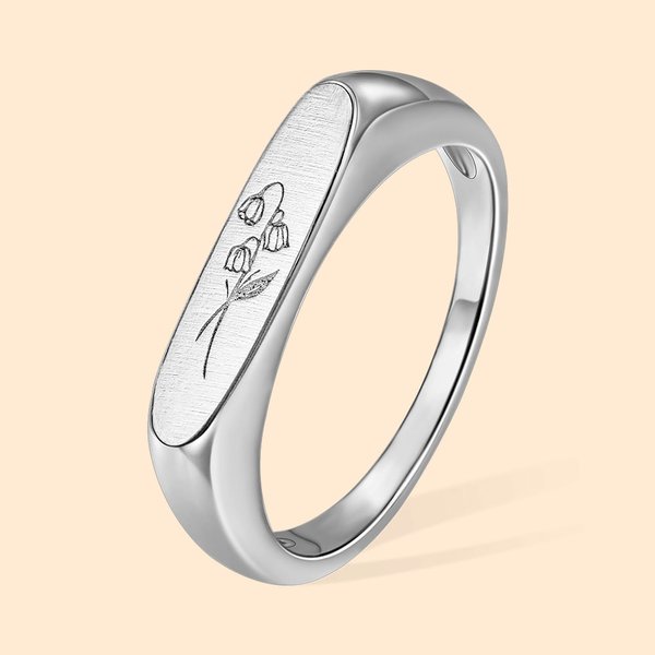 Personalizado Mes de Nacimiento Flor Signet Apilable Anillo Regalo para Ella