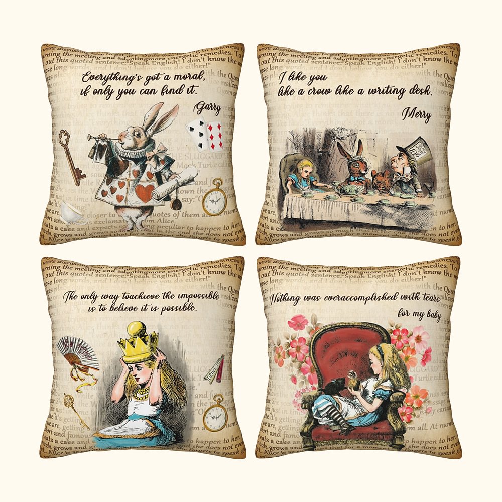 Housse de coussin personnalisée Alice au Pays des Merveilles pour un cadeau d'enfant