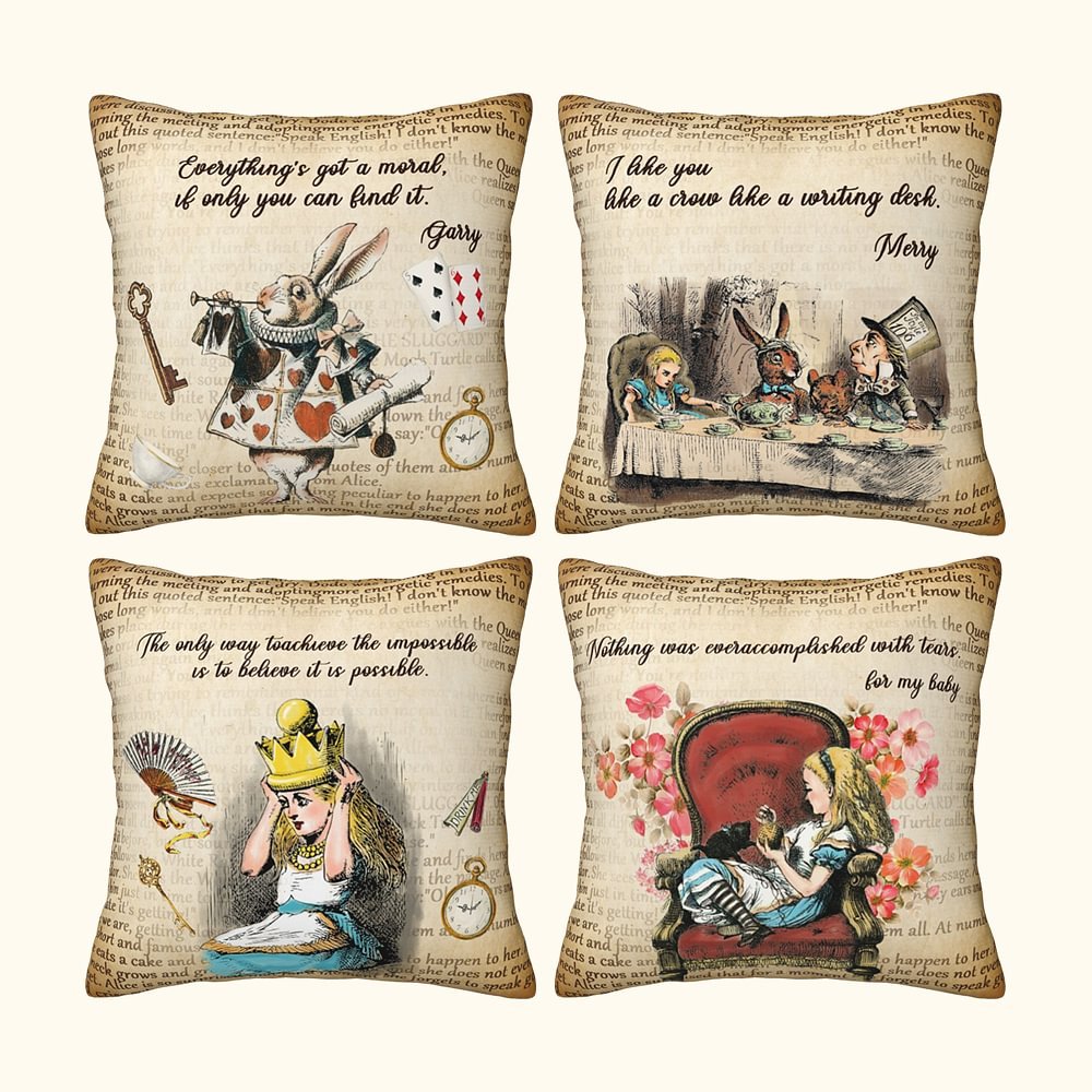 ABAKUHAUS Federa Cuscino Quadrata 60x60 Cm – Alice Nel Paese Delle Meraviglie, Stampa Fronte/Retro, Poliestere Impermeabile, Melanzana