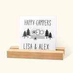 Personalised Happy Camper Camping RV Ceramic Sign with Wood Stand Home Decoration Housewarming Gift for Camp Lovers
