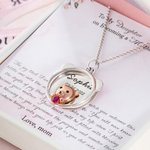 Personalized Baby Bear Birthstone Necklace with Message Card Push Present Gift for New Mom