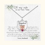 Personalized Baby Bear Birthstone Necklace with Message Card Push Present Gift for New Mom