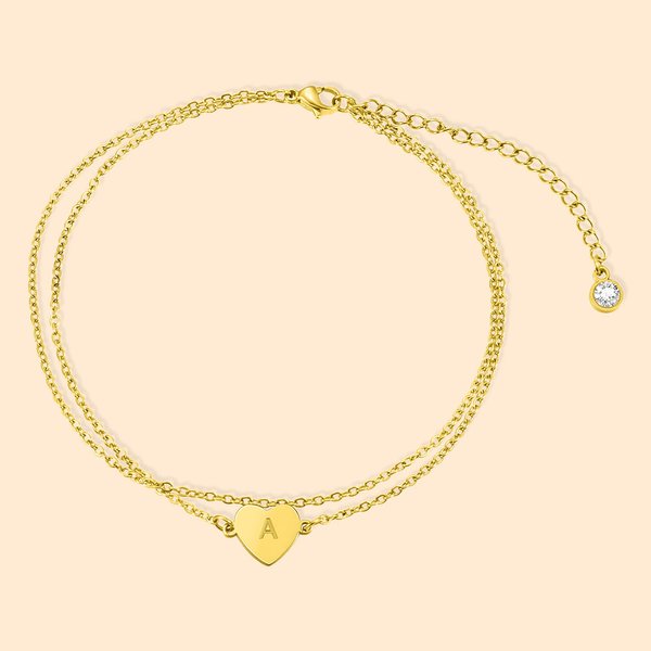 Heart Initial Birthstone Anklet for Women