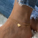 Personalised Heart Initial Adjustable Anklet with Birthstone for Women