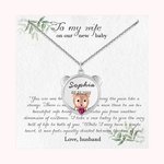 Personalised Baby Bear Birthstone Necklace with Message Card Push Present Gift for New Mom