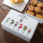 Personalisierte Keksdose aus Metall mit Namen und Cartoon-Bildern
