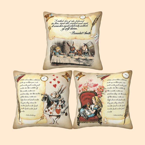 Personalised Alice in Wonderland Cartoon Letter Print Cushion Cover Throw Pillow Cover