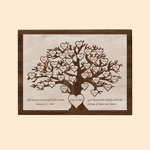 Personalized Family Tree Frameless Canvas Painting  with Heart Names Decoration
