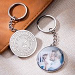 Personalized The Moment You Became My Daddy Footprint Clock Engraved Keychain with Text or Photo First Father's Day Gift for Dad