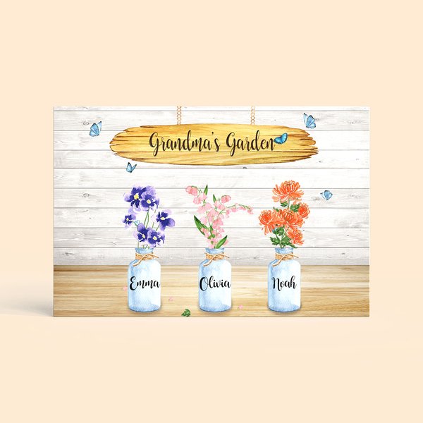 Personalized Family Garden Canvas Painting with Birth Flower and Name