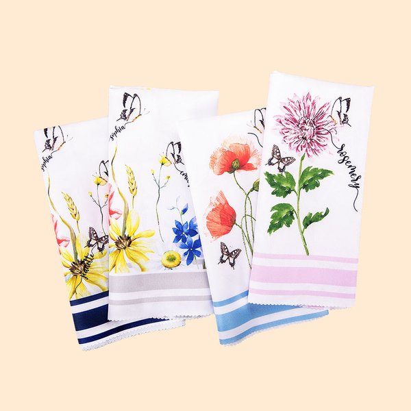 Mois de Naissance Personnalisé Fleur Fleuri Tissu Noms Serviettes Lot de 2