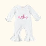 Personalized Baby Girl Name Ruffle Romper Cotton Coming Home Outfit