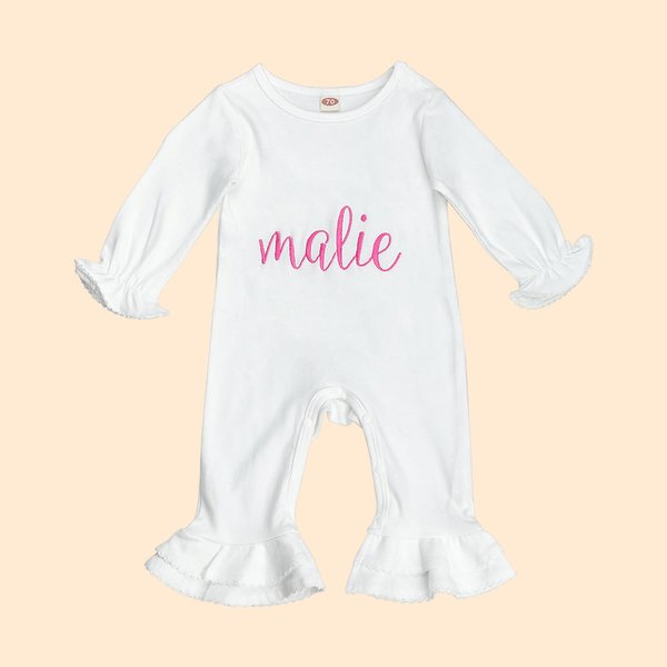 Personalized Baby Girl Name Ruffle Romper Cotton Coming Home Outfit