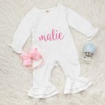 Personalized Baby Girl Name Ruffle Romper Cotton Coming Home Outfit