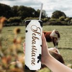 Personalisierte Rindsleder Becher mit Strohhalm Becher für Geburtstagsgeschenk