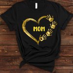 Personalized Colorful Heart Hand Print 100% Cotton T-Shirt Hoodie with Title and Kid Names Mother's Day Gift for Mom Grandma