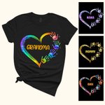 Personalized Colorful Heart Hand Print 100% Cotton T-Shirt Hoodie with Title and Kid Names Mother's Day Gift for Mom Grandma