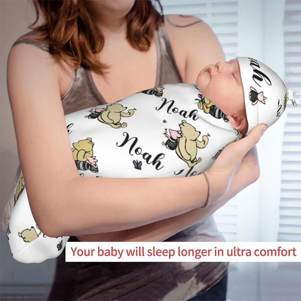 Discover Personalized Classic Winnie the Pooh Baby Swaddle Blanket Set Gifts for Newborn