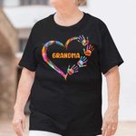Personalized Colorful Heart Hand Print 100% Cotton T-Shirt Hoodie with Title and Kid Names Mother's Day Gift for Mom Grandma
