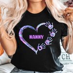 Personalized Colorful Heart Hand Print 100% Cotton T-Shirt Hoodie with Title and Kid Names Mother's Day Gift for Mom Grandma