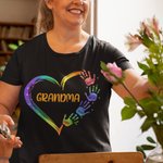 Personalized Colorful Heart Hand Print 100% Cotton T-Shirt Hoodie with Title and Kid Names Mother's Day Gift for Mom Grandma