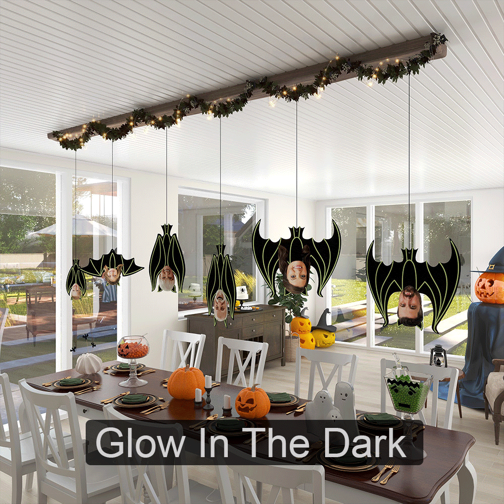 Personalized Face Photo Vampire Family Realistic Hanging Bat with String Home Garden Decoration Party Halloween Gift for Family