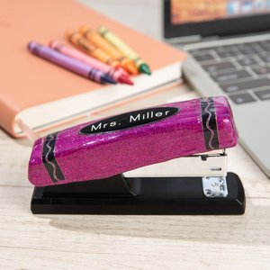 Personalised Handcrafted Pencil and Crayon Design Glitter Stapler Christmas Back to School Appreciation Office Stationery Gift for Teacher