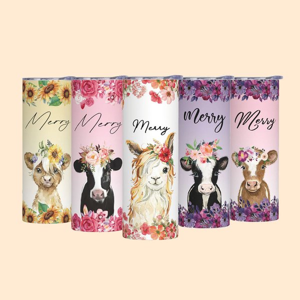 Personalised Not My Pasture Not My Bullshit Baby Cow with Flowers Skinny Tumbler 20oz