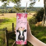 Personalised Not My Pasture Not My Bullshit Baby Cow with Flowers Skinny Tumbler 20oz