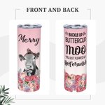 Personalisierte Blumen und Kuh mit Stirnband Skinny Tumbler 20oz