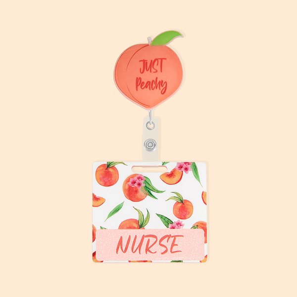 Personalised Glitter Just Peachy Affirmation Medical Badge Reel Set for Medical Professionals Teachers Gift