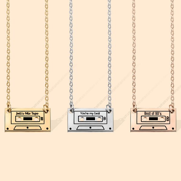 Personalized Cassette Music Tape Necklace Gift for Her