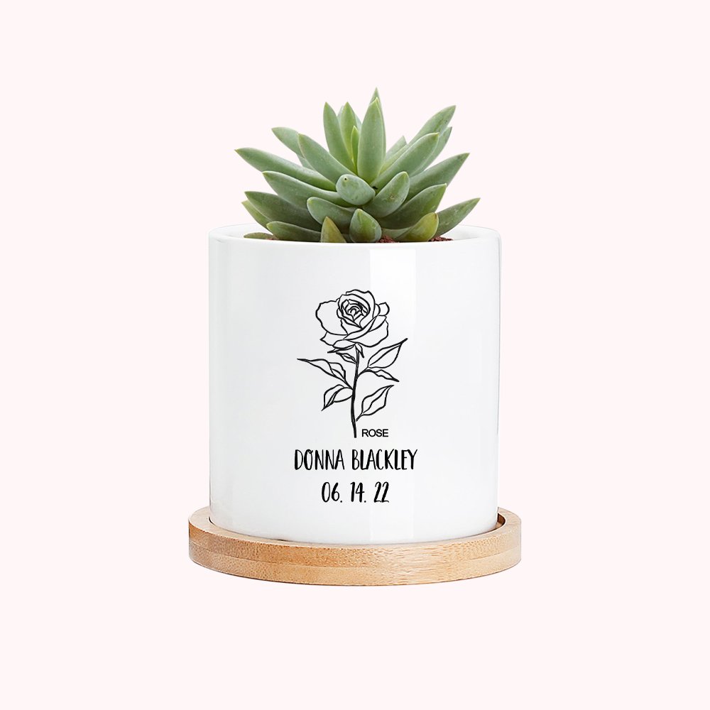 Personalised Memorial Succulent Pot with Birth Flower New Baby and