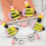 Personalized Pencil Keychain and Badge Reel Beaded Lanyard with Name for Teachers Nurse Employees Students Back to School Appreciation Gift