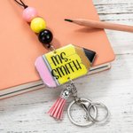 Personalized Pencil Keychain and Badge Reel Beaded Lanyard with Name for Teachers Nurse Employees Students Back to School Appreciation Gift