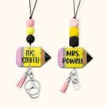 Personalized Pencil Keychain and Badge Reel Beaded Lanyard with Name for Teachers Nurse Employees Students Back to School Appreciation Gift