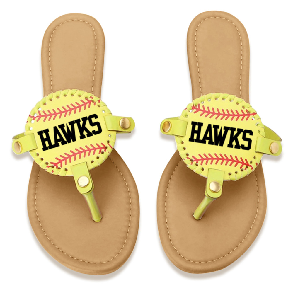 Personalized Baseball Football Softball Non-slip Flip Flops Sport Theme Women's PU Summer Sandals Gift for Ball Game Fans Beach Lovers