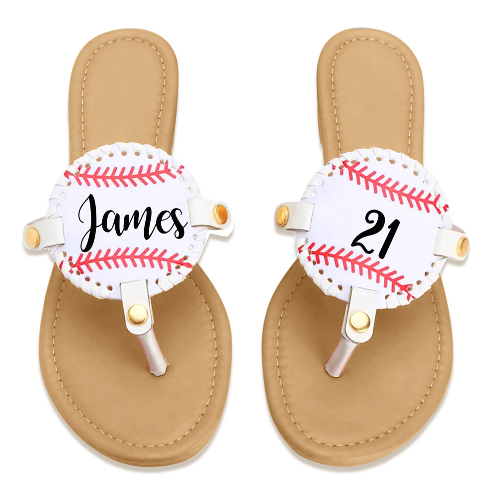 Personalized Baseball Football Softball Non-slip Flip Flops Sport Theme Women's PU Summer Sandals Gift for Ball Game Fans Beach Lovers