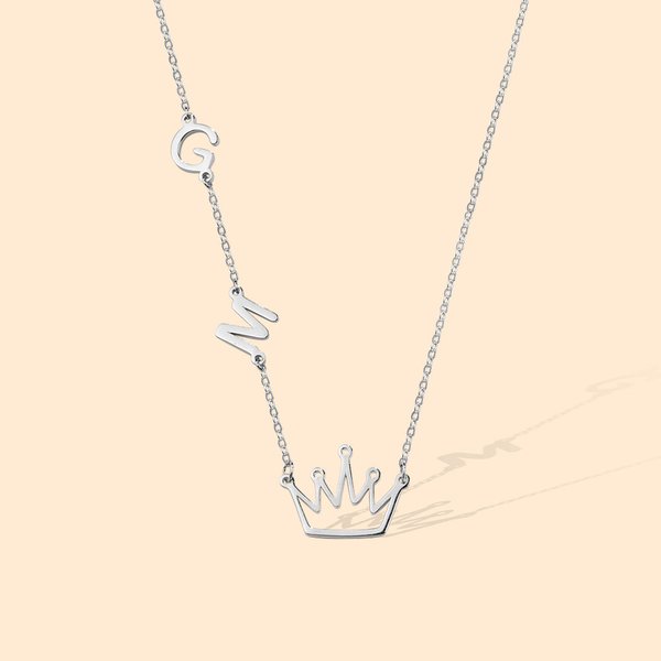 Crown Initial Necklace 925 Sterling Silver Jewelry