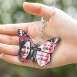 Llavero Personalizado Mariposa Cruz Once By My Side Forever In My Heart con Nombre Foto Regalo Conmemorativo