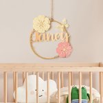 Guirlande de fleurs personnalisée avec nom de bébé Décoration de chambre avec LED