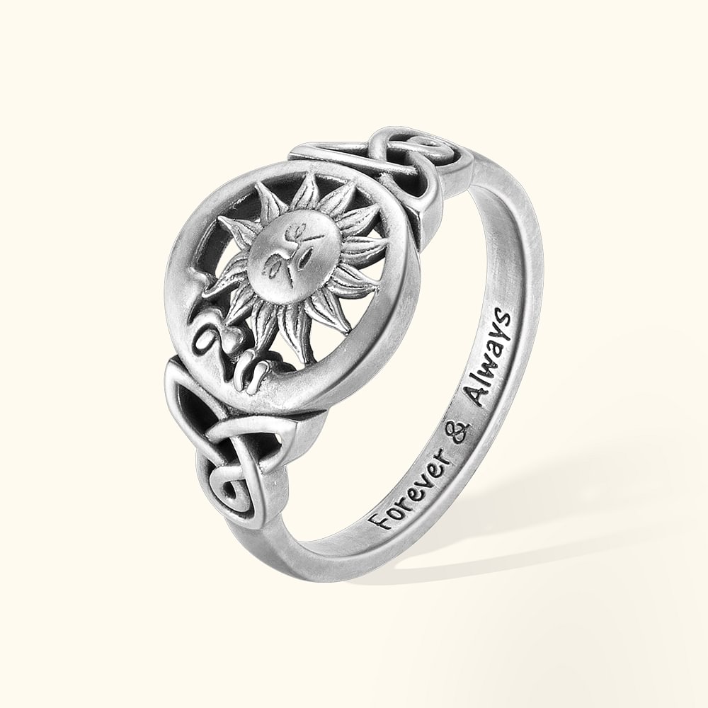 Bague de Lune et Soleil Personnalisée en Argent Sterling avec Bague Céleste Triquetra Celtique