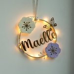 Guirlande de fleurs personnalisée avec nom de bébé Décoration de chambre avec LED